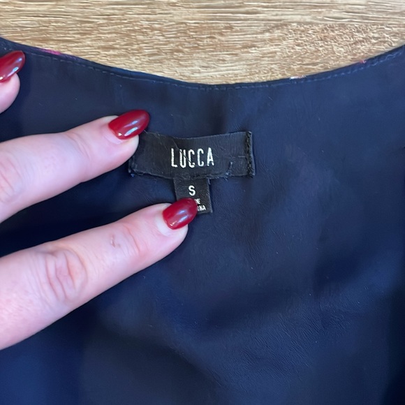 Luca Couture Watercolor Low Cut Sheer Arm Romper - Picture 9 of 15